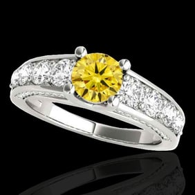 2.55 ctw Certified SI/I Fancy Intense Yellow Diamond Ring 10k White Gold