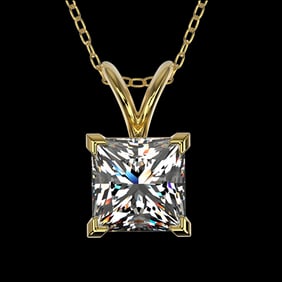 1 ctw Certified VS/SI Quality Princess Diamond Necklace 10k Yellow Gold