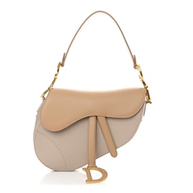 Christian Dior Supple Calfskin Two Tone Saddle Bag With Strap Biscuit Trench Beige