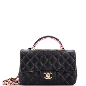Chanel Classic Single Flap Top Handle Bag Quilted Lambskin Mini