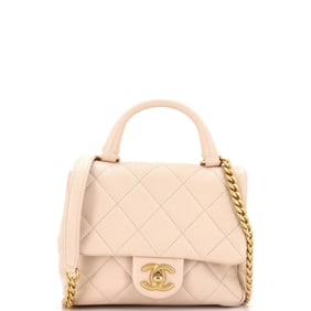 Chanel Square Top Handle Flap Bag Quilted Shiny Caviar Mini