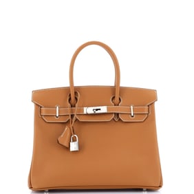 Hermes Birkin Handbag Gold Epsom with Palladium Hardware 30