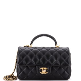 Chanel Classic Single Flap Top Handle Bag Quilted Lambskin Mini