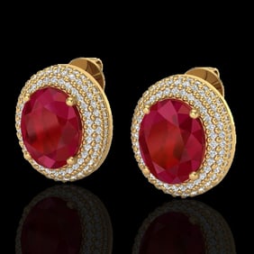 9.20 ctw Ruby & Micro Pave VS/SI Diamond Earrings 18k Yellow Gold