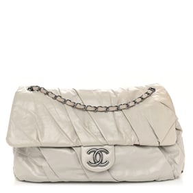 Chanel Glazed Calfskin Twisted Maxi Flap Light Grey