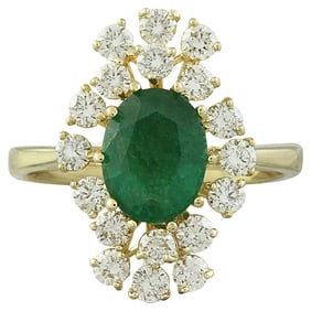 Emerald Diamond Ring 14K Yellow Gold
