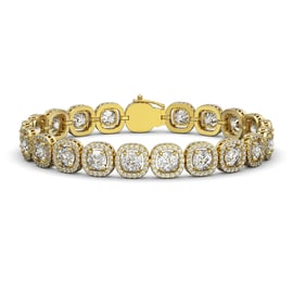 16.54 ctw Cushion Cut Diamond Micro Pave Bracelet 18K Yellow Gold