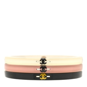 Chanel Resin CC Bangle Bracelet Set of 3 White Pink Black