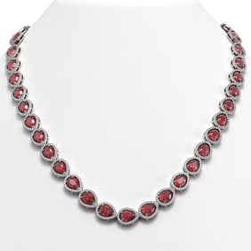 35.13 ctw Tourmaline & Diamond Micro Pave Halo Necklace 10k White Gold