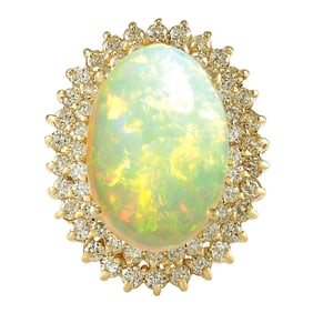Natural Opal Diamond Ring In 14 Karat Yellow Gold