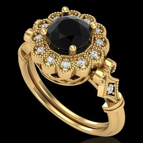 1.2 ctw Fancy Black Diamond Engagment Art Deco Ring 18k Yellow Gold