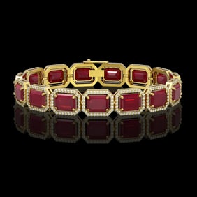38.61 ctw Ruby & Diamond Micro Pave Halo Bracelet 10k Yellow Gold