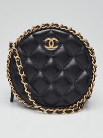 Chanel Black Quilted Lambskin Leather Chain Around Round Clutch Bag