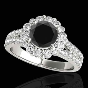 2.01 ctw Certified VS Black Diamond Solitaire Halo Ring 10k White Gold