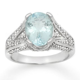 3.95 ctw Aquamarine & Diamond Ring 14k White Gold