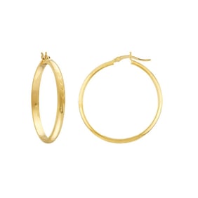 14K Yellow Gold 3 X 35 Half Round Florentine Hoops