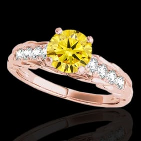 1.2 ctw Certified SI/I Fancy Intense Yellow Diamond Ring 10k Rose Gold