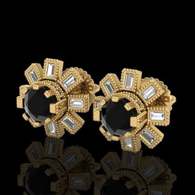 1.77 ctw Fancy Black Diamond Art Deco Stud Earrings 18k Yellow Gold