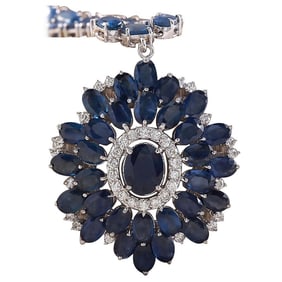 Sapphire Diamond Necklace 14K White Gold