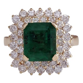 Natural Emerald Diamond Ring In 14 Karat Yellow Gold