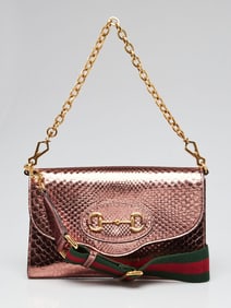 Gucci Pink Metallic Snakeskin Horsebit 1955 Small Crossbody Bag