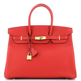 Hermes Birkin Handbag Rouge Vif Togo with Gold Hardware 35