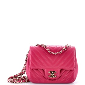 Chanel Square Classic Single Flap Bag Chevron Lambskin Mini