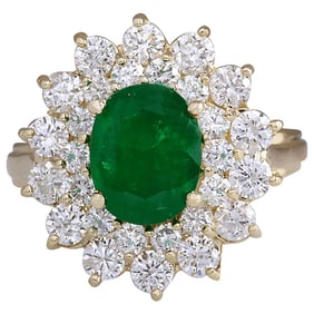 Natural Emerald Diamond Ring In 14 Karat Yellow Gold