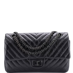 Chanel So Black Reissue 2.55 Flap Bag Chevron Aged Calfskin 225