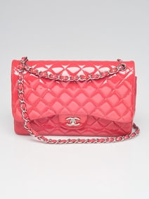 Chanel Pink Quilted Patent Leather Classic Jumbo Double Flap Bag