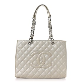 Chanel Metallic Caviar Quilted Grand Shopping Tote GST Pearl