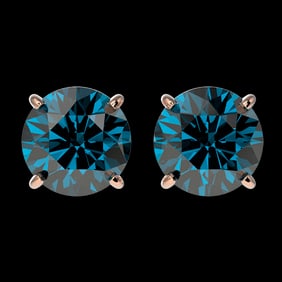 2 ctw Certified Intense Blue Diamond Stud Earrings 10k Rose Gold