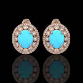 9.21 ctw Turquoise & Diamond Victorian Earrings 14K Rose Gold