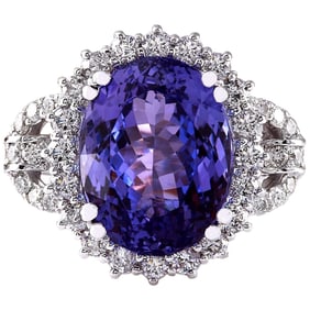 10.36 CTW Tanzanite 18K White Gold Diamond Ring