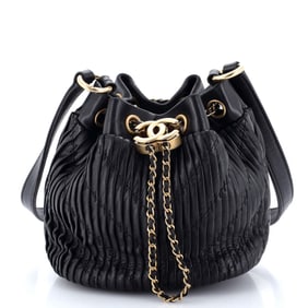 Chanel Coco Pleats Drawstring Bag Pleated Crumpled Calfskin Small