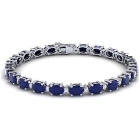 30.8 ctw Sapphire & VS/SI Diamond Eternity Bracelet 10k White Gold