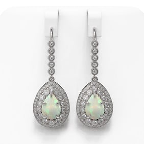 8.29 ctw Certified Opal & Diamond Victorian Earrings 14K White Gold