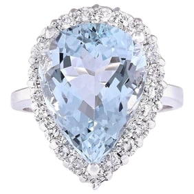Aquamarine Diamond Ring 14K White Gold
