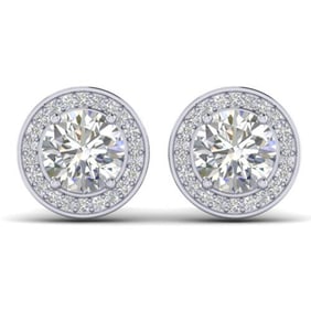 1.85 ctw VS/SI Diamond Art Deco Micro Stud Halo Earrings 14k White Gold