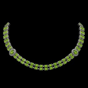 38.1 ctw Peridot & Diamond Necklace 14K White Gold