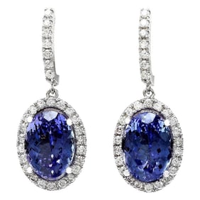 10.30 CTW Tanzanite 18K White Gold Diamond Earrings
