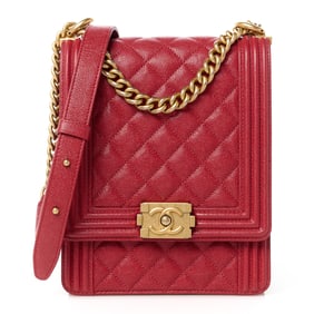 Chanel Caviar Quilted North South Boy Flap Red