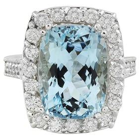 Aquamarine Diamond Ring In 14 Karat Solid White Gold