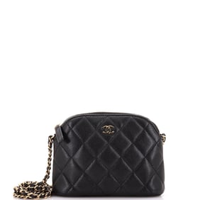 Chanel CC Dome Zip Clutch with Chain Quilted Caviar Mini