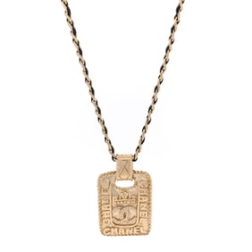 Chanel Lambskin Crystal CC Medallion Necklace Gold Black