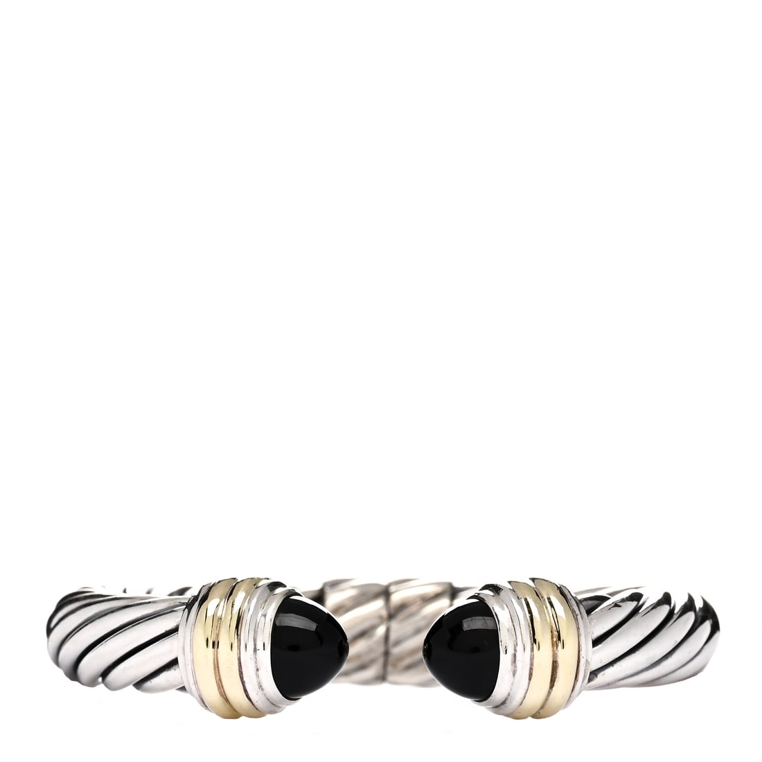 David Yurman Sterling Silver 14K Yellow: David Yurman Sterling Silver 14K Yellow Gold Black Onyx 10mm Cable Classics Hinged Bracelet SKU no: RBJ1426900 Condition: Very Good Condition Details: Hardware: Scratch(es), nick(s), Indentation(s) Ci