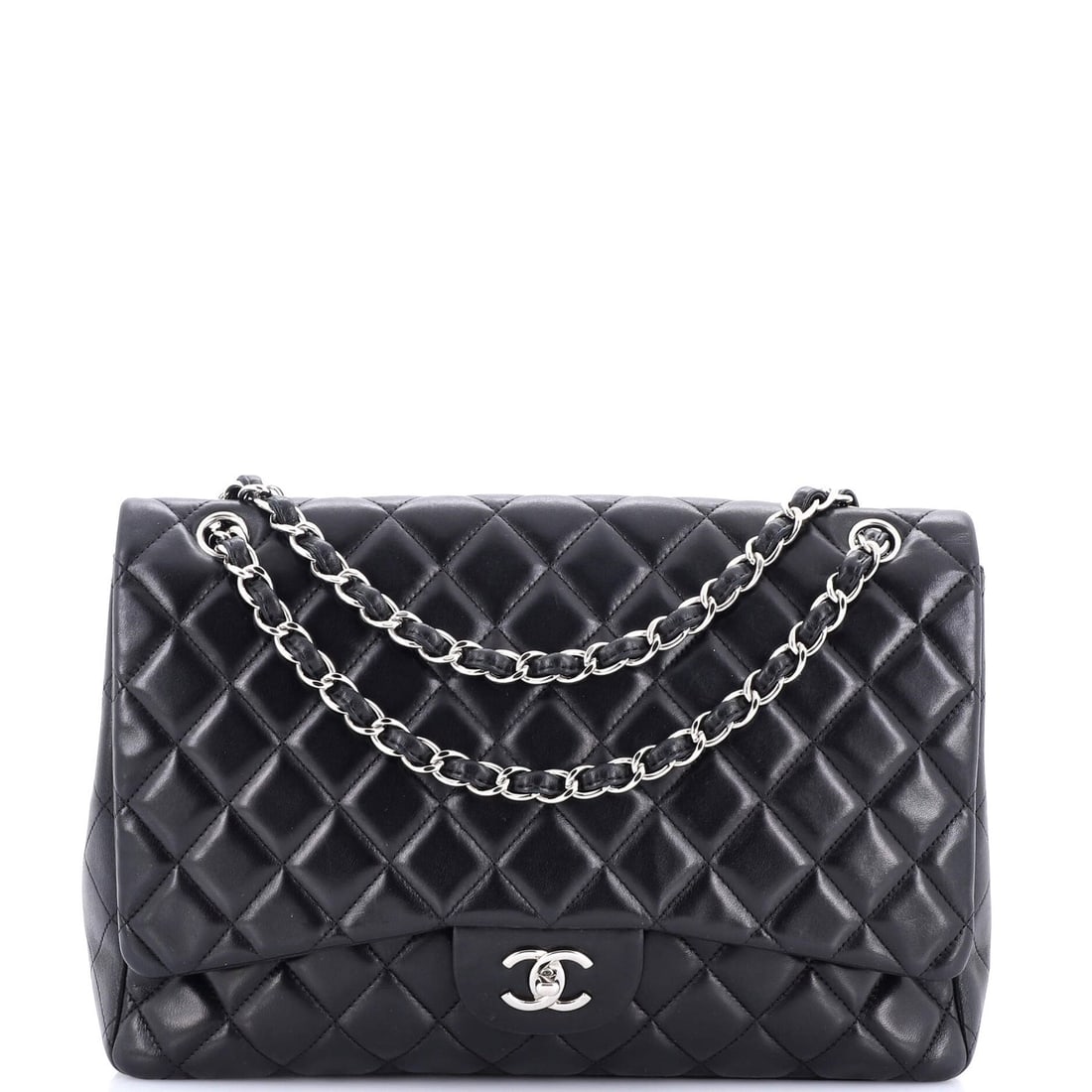Chanel Classic Single Flap Bag Quilted: Chanel Classic Single Flap Bag Quilted Lambskin Maxi Exterior Color: Black Interior Color: Red Exterior Material: Leather Interior Material: Leather Hardware Color: Silver Accessories: Authenticit