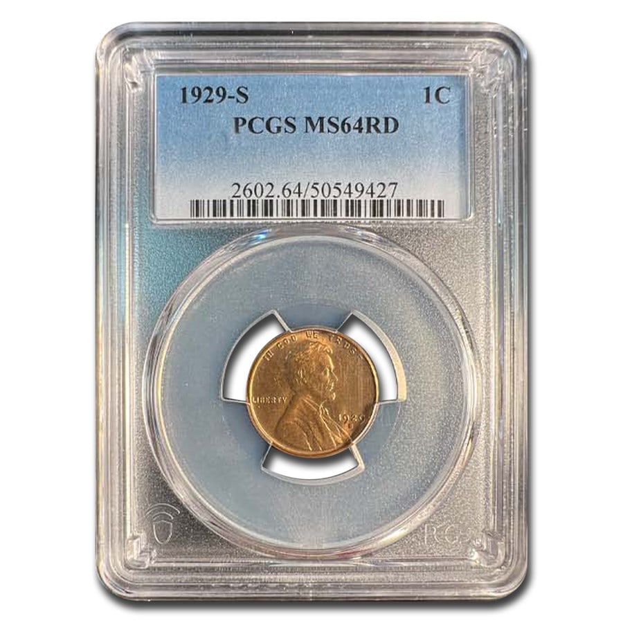 1929-S Lincoln Cent MS-64 PCGS (Red): 1929-S Lincoln Cent MS-64 PCGS (Red) SKU no: RBJ24252 Year: 1929 Grade: MS-64 Grade Service: PCGS Denomination: 1 Cent Mint Mark: S - San Francisco Metal Content: 0 troy oz Purit