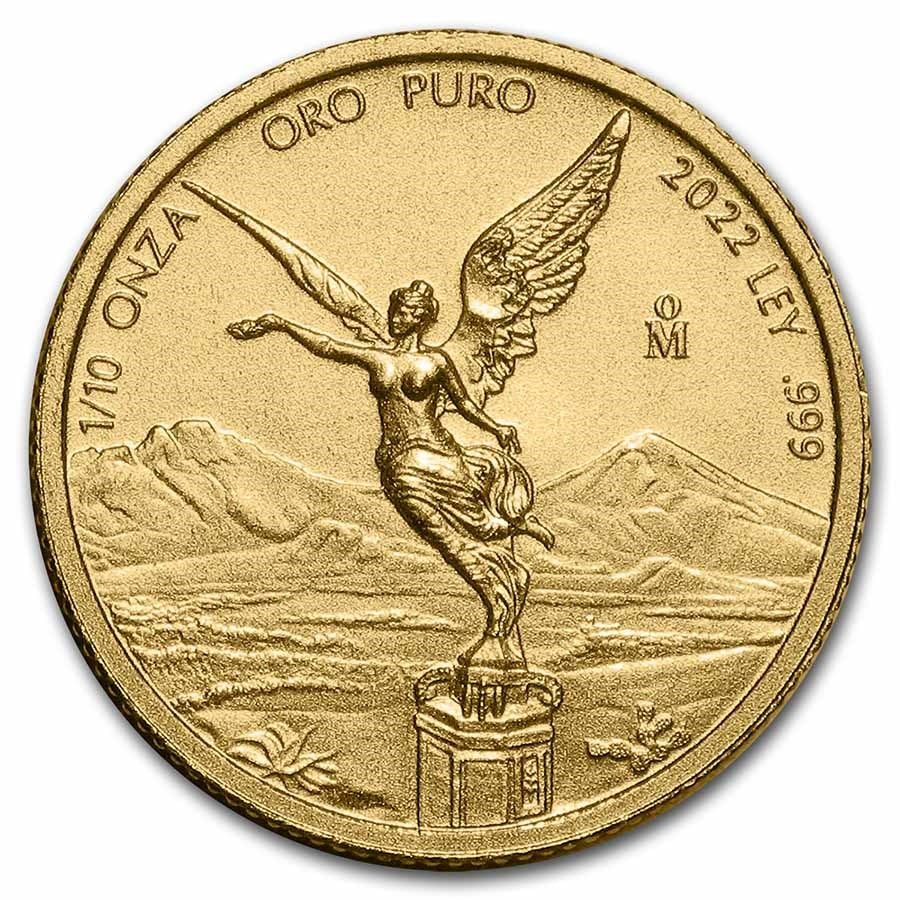 2022 Mexico 1/10 oz Gold Libertad BU: 2022 Mexico 1/10 oz Gold Libertad BU SKU no: RBJ250755 Year: 2022 Grade: Brilliant Unc Grade Service: None Mint Mark: Mo - Mexico City Metal Content: 0.1 troy oz Purity: .999 Thi
