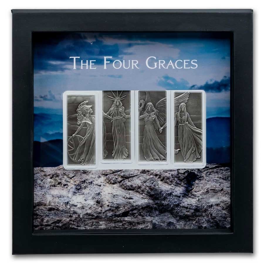 4 x 1 oz Silver Bar Set - The Four Graces (with Box & COA): 4 x 1 oz Silver Bar Set - The Four Graces (with Box & COA) SKU no: RBJ305294 Grade: None Grade Service: None Mint Mark: N/A - Not Available Metal Content: 4 troy oz Purity: .999 Diameter: